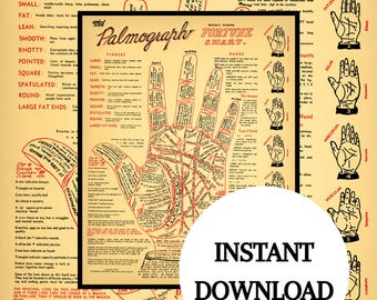 Vintage waarzeggerij grafiek Art Print-Instant Download, decoratieve print of Grimoire-pagina