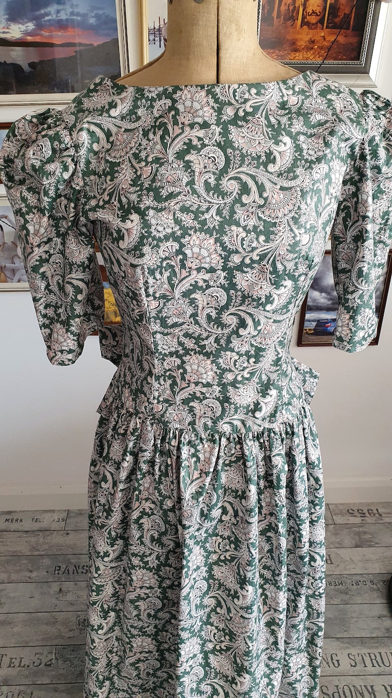 size S 60s70s puff sleeve vintage prairie ditsy floral prom wedding dress