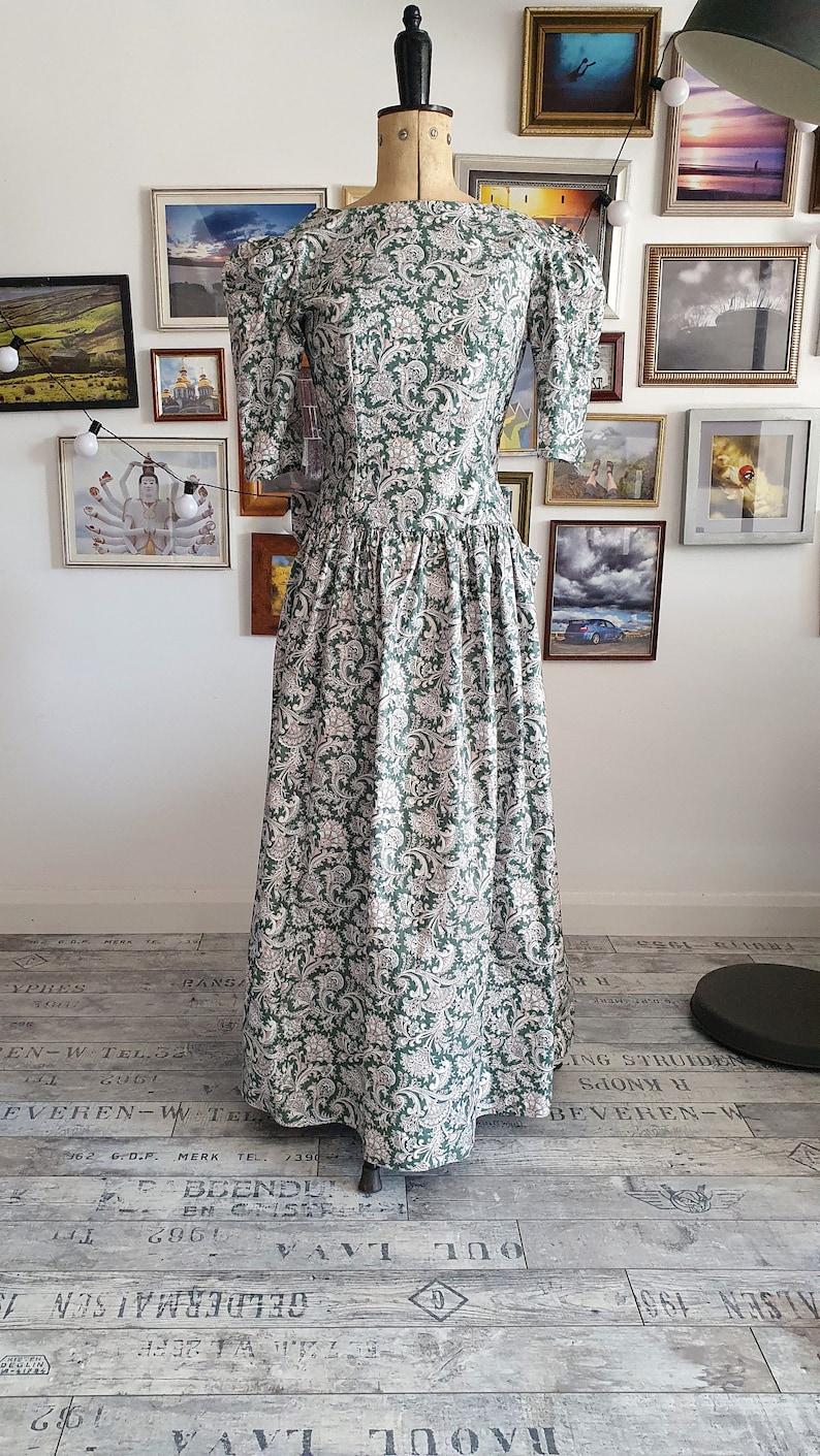 size S 60s70s puff sleeve vintage prairie ditsy floral prom wedding dress