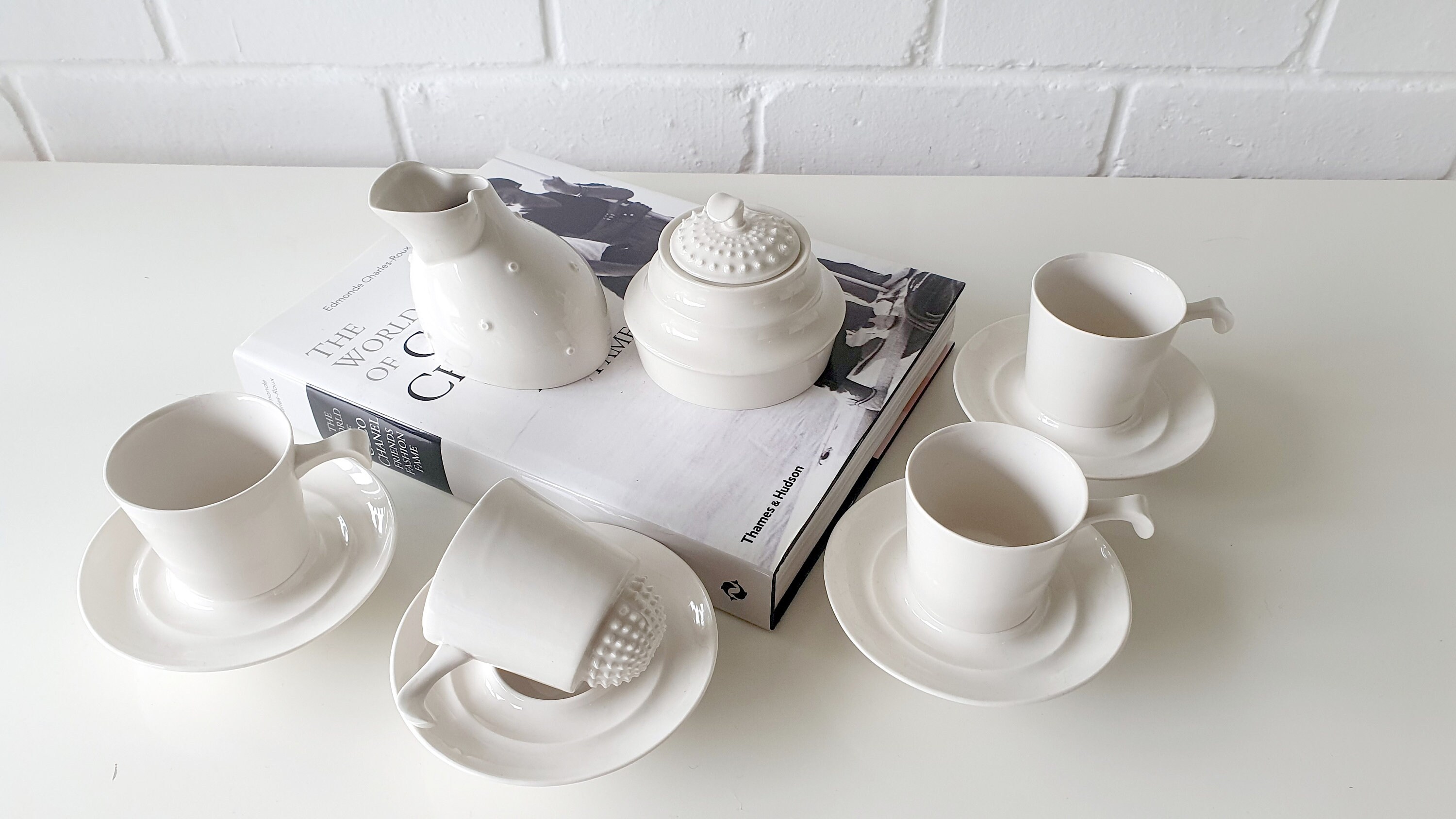 Mid century mordern white porcelain tea set for 4 incredible Etsy