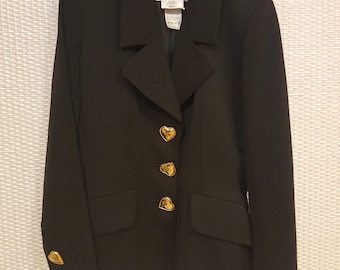 Blazer vintage de lana Yves Saint Laurent, chaqueta con botones de corazón de los años 80, talla 10 de EE. UU.