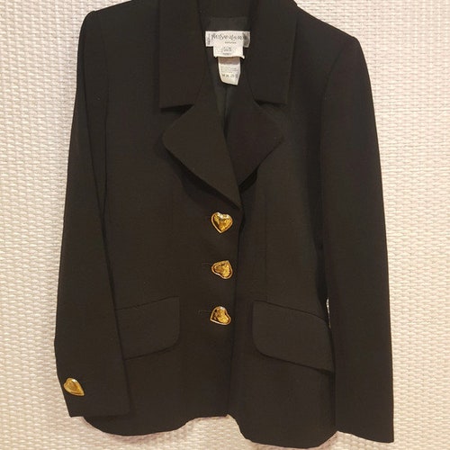 Vintage Yves Saint Laurent Wool Blazer, 80s Heart Button Jacket