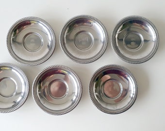 Vintage Mid Century Modern Stainless Coasters Set of 6  Rostfrei Stainless Steel 6 Saucers Small Relief Plates