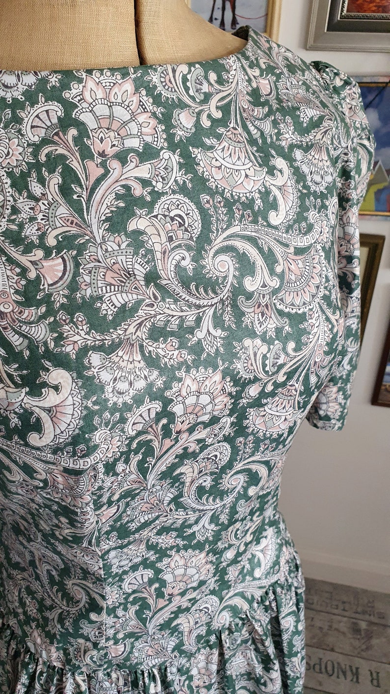 size S 60s70s puff sleeve vintage prairie ditsy floral prom wedding dress