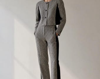 Vintage 80s COURREGES PARIS Gingham Wool Jacket Trouser Set (8US)