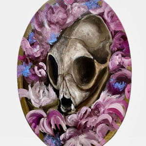 Animal Skull Oil Painting: Dark Gothic Nature Art on Wood