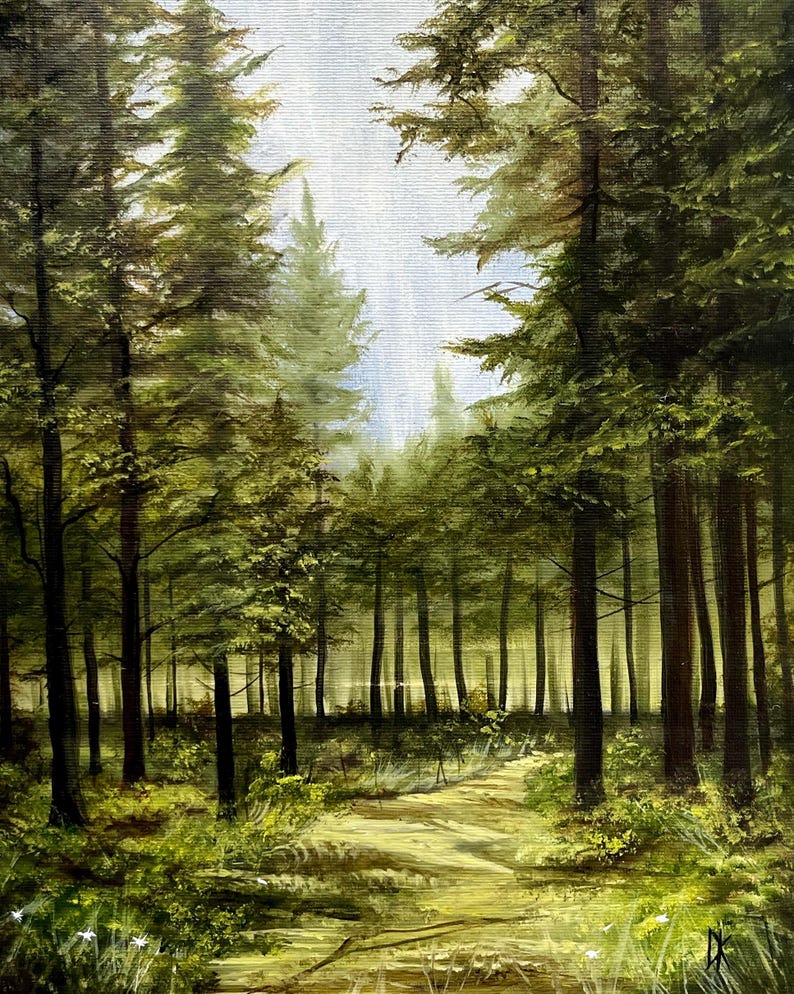 Original Oil Painting Forest Landscape | Moody Woodland Canvas Wall Art ...