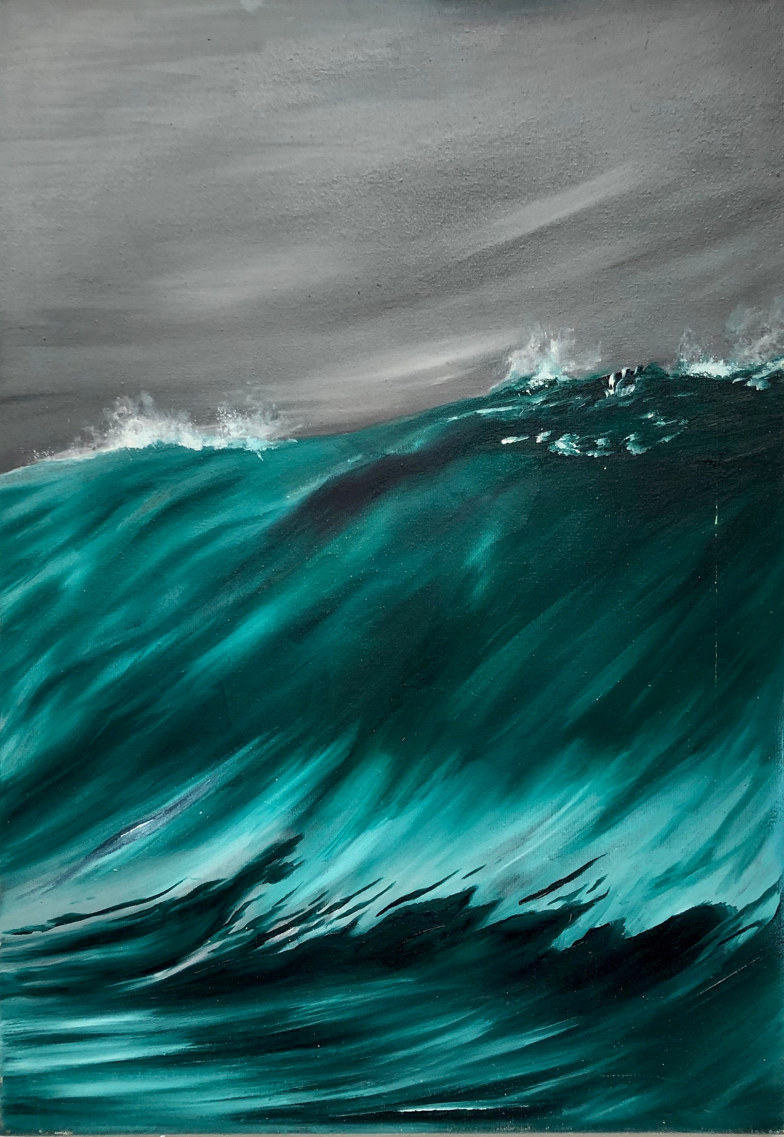 Graues und smaragdfarbenes Meer 35x50 cm Kunst Gemälde | Etsy