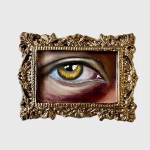 Mini Gothic Eye Wall Art – Original Oil Painting in Ornate Frame – Unique Dark Decor Gift – Small Creepy Eye Sculpture – Painted Eye Artwork
