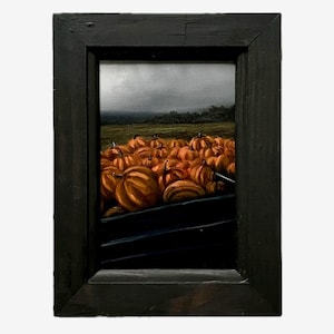 Gothic Pumpkin Wagon Oil Painting: Spooky Fall Landscape Art