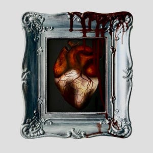 Bleeding Heart Gothic Oil Painting: Anatomical Heart, Silver Frame