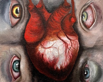 Cuadro al óleo Corazón sangrante: Arte gótico surrealista de terror, decoración dark academia
