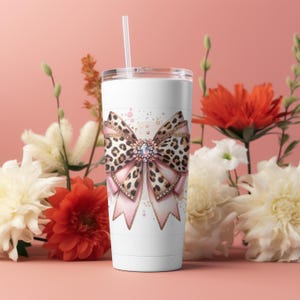 Leuke coquette strik beker wrap, 20oz luipaard coquette strik magere beker wrap, digitale download, roze en luipaard print glamour wrap png.