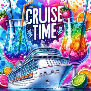 Envoltura para vaso delgado Cruise Time de 20 oz, diseño vibrante de crucero, descarga PNG de sublimación, envoltura para vaso de viaje, envoltura para vaso de aventura png