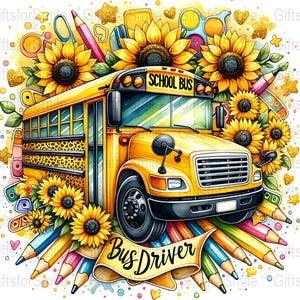 Skolbusschaufför-glaspapper 20oz PNG, solrosglasdesign, skolbusschaufför-present, skolbussglas png, sublimering