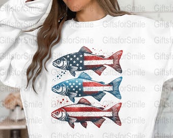 American Flag Fish PNG, T Shirts, Tumblers Sublimation, Digital Download, Patriotic Fishing, USA Fish Art, 4th of July Design