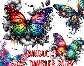 Butterfly Tumbler Wrap, Floral Sublimation Design Bundle sublimation PNG Digital Download