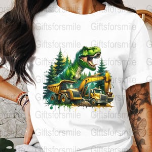 Dinosaurus bouw T-shirts bekers, dinosaurus vrachtwagens png, sublimatie digitale download, kindergraafmachine Rex-T-shirt, cartoon loader afbeelding