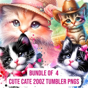 Süße Katzenbecher Wrap, 20 Unzen Skinny Tumbler, 4er Bündel, süße Katzen Tumbler Wrap, Tumbler Sublimationsdesign, PNG Digital Download, Kätzchen png