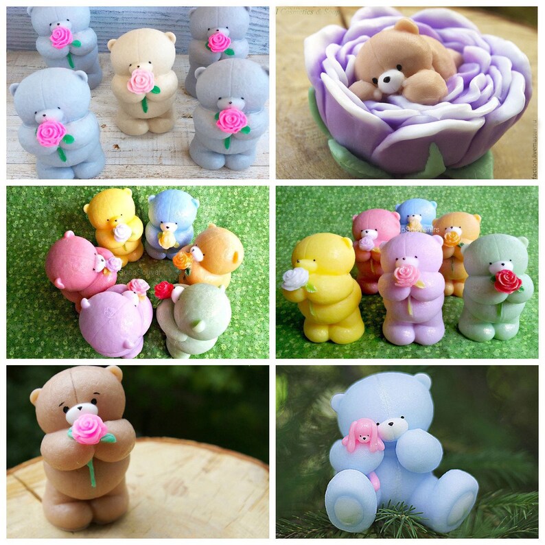 BEAR WITH ROSE silicone mold Teddy bear soap moldbears Etsy