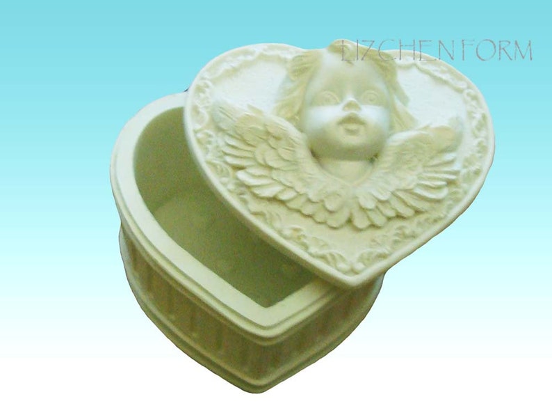 Silicone mold 3D Heart shape box with Roses or with Angel Soap molds for Valentine/'s Day.