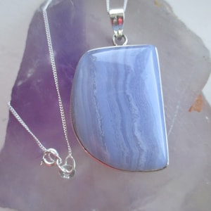 Blue Lace Agate and 925 Sterling Silver Pendant