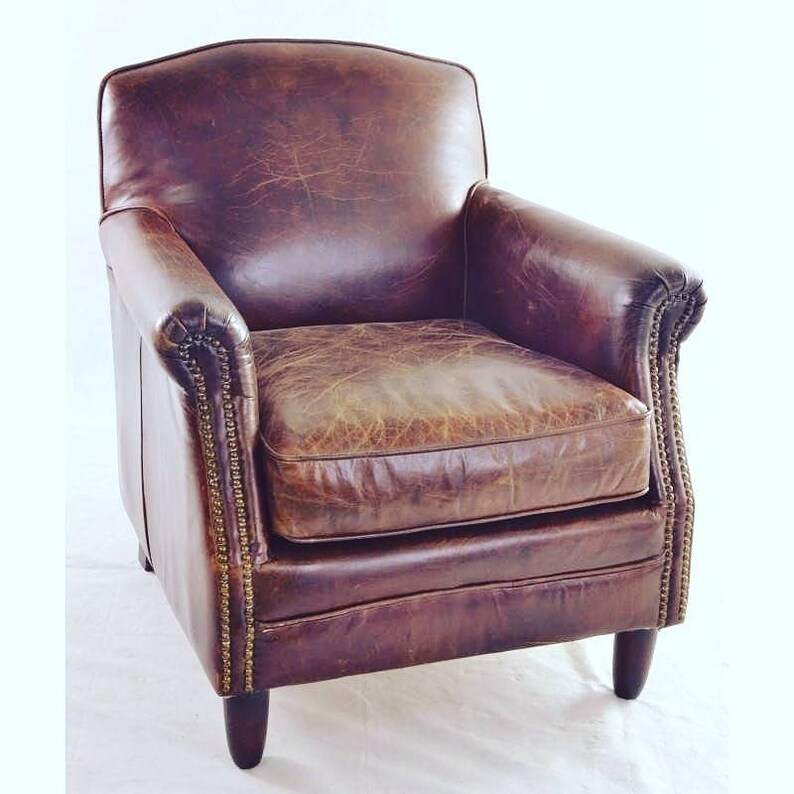 Vintage Leather Armchair Upholstered Brown Leather Living Etsy UK