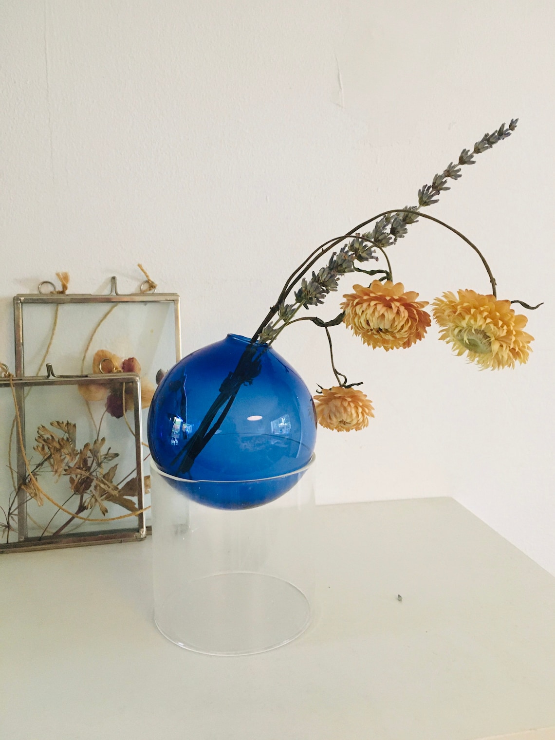 Glass Orb Flower Vase Round Display Ornament Coloured Etsy
