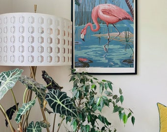 Flamingo Vintage Natural History Cotton Canvas Print in A4 or A3, Bird Poster