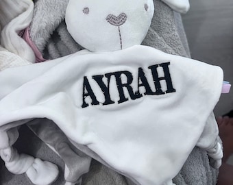 Manta personalizada para bebé con nombre bordado, manta para bebé con forma de conejito, manta de apego, manta de peluche, regalos para baby shower.