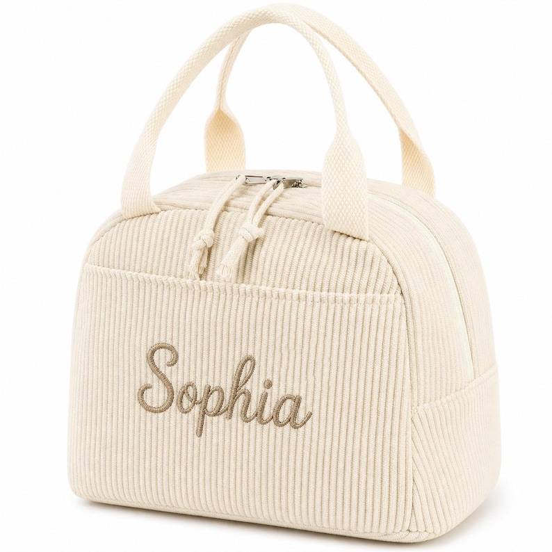 Personalized Corduroy Lunch Bag, Custom Embroidered Name Insulated Lunch Box, Kids School Lunch Tote, Work Cooler Bag, Back to School Gift image 6