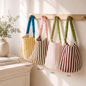 Personalized Striped Tote Bag, Custom Embroidered Name Beach Bag, Bridesmaid Gift, Summer Shoulder Bag, Monogram Tote, Gift for Her image 5