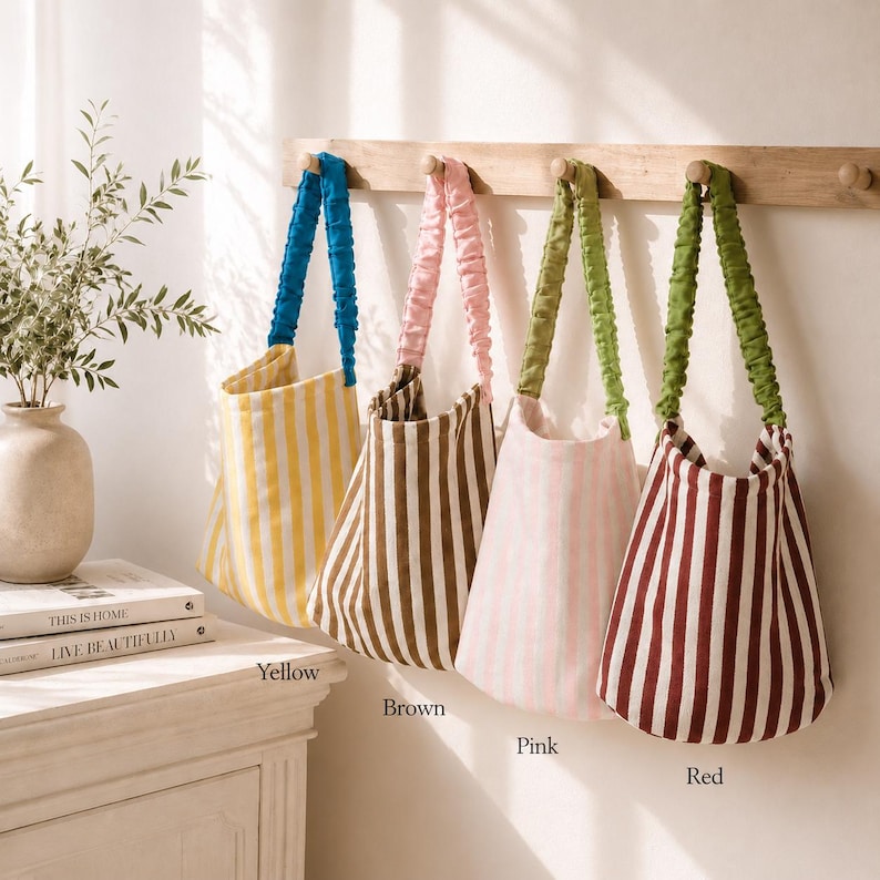Personalized Striped Tote Bag, Custom Embroidered Name Beach Bag, Bridesmaid Gift, Summer Shoulder Bag, Monogram Tote, Gift for Her image 5
