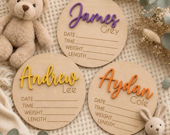 Personalized Baby Name Sign, Wooden Birth Announcement Sign, Custom Newborn Name Plaque, Baby Shower Gift, Hospital Photo Prop