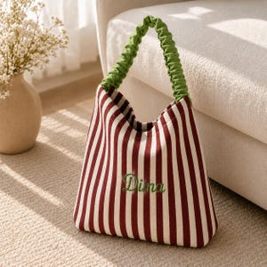 Personalized Striped Tote Bag, Custom Embroidered Name Beach Bag, Bridesmaid Gift, Summer Shoulder Bag, Monogram Tote, Gift for Her image 3