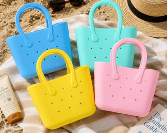 Mini EVA Beach Tote Bag for Kids, Waterproof Small Rubber Tote Bag, Girls Pool Bag, Summer Travel Handbag
