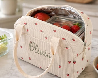 Bolsa de almuerzo de pana personalizada, lonchera isotérmica con nombre bordado a medida, bolsa de almuerzo escolar para niños, bolsa térmica para el trabajo, regalo de regreso a clases