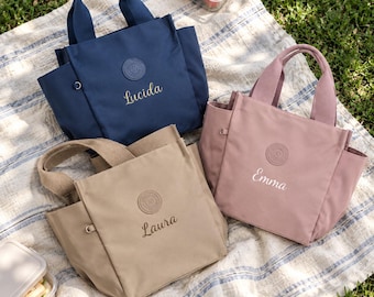 Personalized Lunch Tote Bag, Custom Name Insulated Work Lunch Bag, Zipper Cooler Bag with Pockets, Teacher Gift