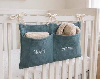 Personalized Baby Bedside Organizer, Custom Crib Storage Bag, Nursery Pocket Caddy, Name Hanging Organizer, Baby Shower Gift