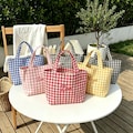 Custom Embroidered Gingham Tote Bag, Personalized Name Canvas Tote, Bridesmaid Gift, Reusable Shopping Bag