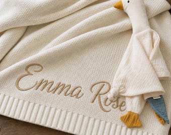 Personalized Knitted Baby Blanket with Name, Embroidered Baby Blanket, Custom Newborn Gift, Baby Shower Gift, Soft Stroller Blanket