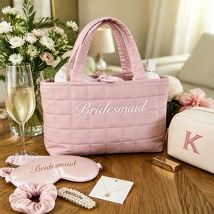 Personalized Embroidered Quilted Tote Bag, Custom Bridesmaid Shoulder Bag, Bridal Party Bachelorette Gift, Casual Daily Handbag for Women