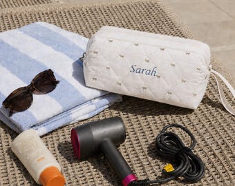 Personalized Hair Tool Travel Bag, Embroidered Name Hair Dryer Organizer, Quilted Makeup Toiletry Bag, Bridesmaid Gift for Her