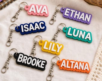 Personalized Name Keychain for Kids, Custom Backpack Name Tag, 3D Printed Bag Charm, Lunchbox Tag, Back to School Gift