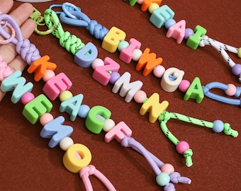 Bag Charm Name Tag Colorful Acrylic Letter Rope Bag Charm Custom Bag Tag Personalized Bag Charms Gift for Kids Boy Bag Charm Girls Bag Tag