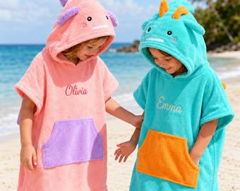 Personalized Dinosaur Hooded Towel for Kids, Custom Name Beach Poncho Towel, Toddler Bath Robe, Pool Towel, Baby Shower Gift