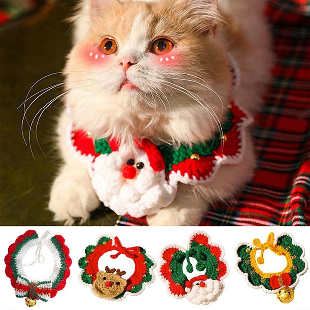 Pet Collar Christmas Pet Bibs Cat Bow Collar Knitted Dogs Etsy