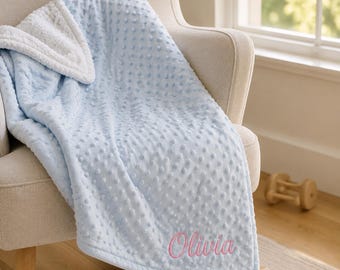 Personalized Baby Blanket with Name, Embroidered Minky Dot Blanket, Custom Newborn Gift, Baby Shower Gift