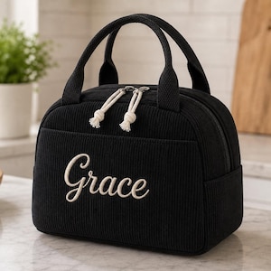 Personalized Corduroy Lunch Bag, Custom Embroidered Name Insulated Lunch Box, Kids School Lunch Tote, Work Cooler Bag, Back to School Gift image 5