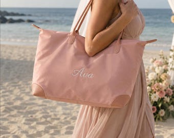 Personalized Large Zipper Tote Bag, Custom Name Beach & Travel Bag